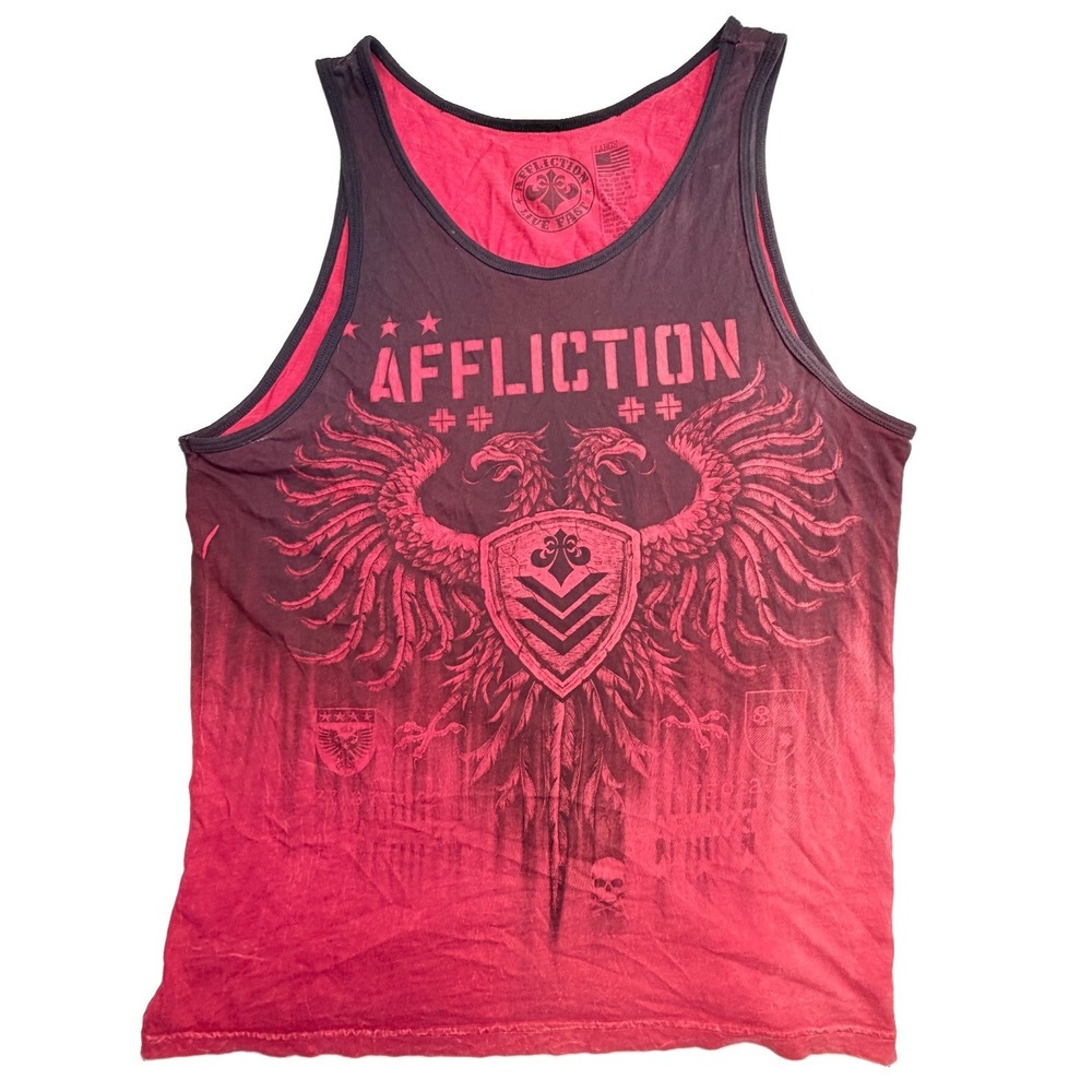 Y2K Affliction Live Fast Men's L USA Red Black Double Eagle Tank MMA Goth Biker